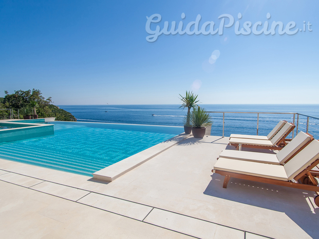 Piscina a sfioro infinity con vista sul mare